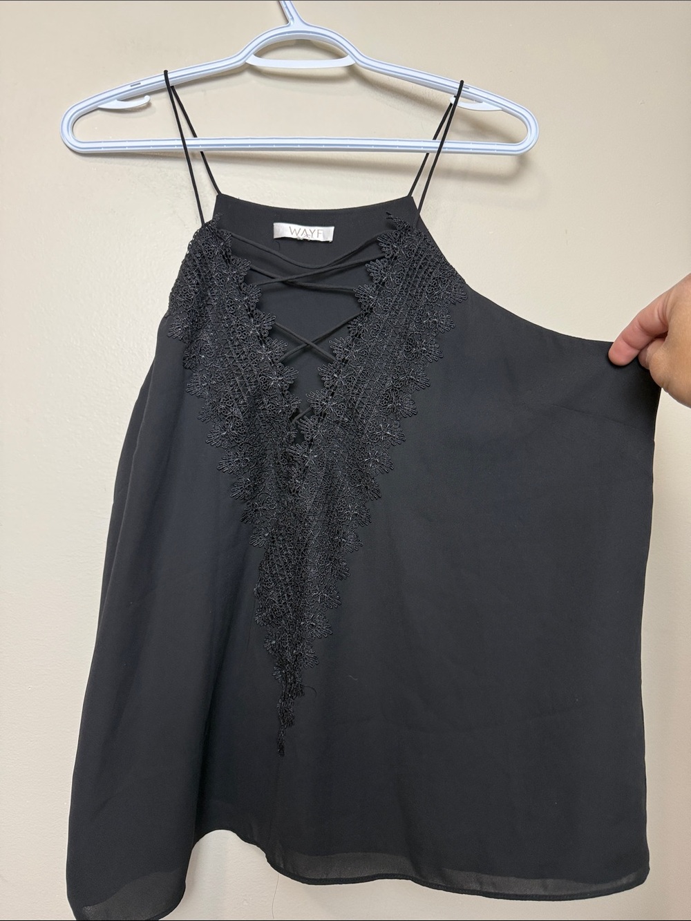 WAYF Black Beaded Lace-Up Halter Lined Cami size L